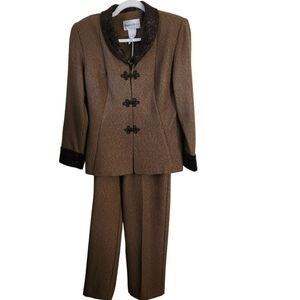 Danny & Nicole Vintage Brown Tweed Unique Pant Suit Size 8P
